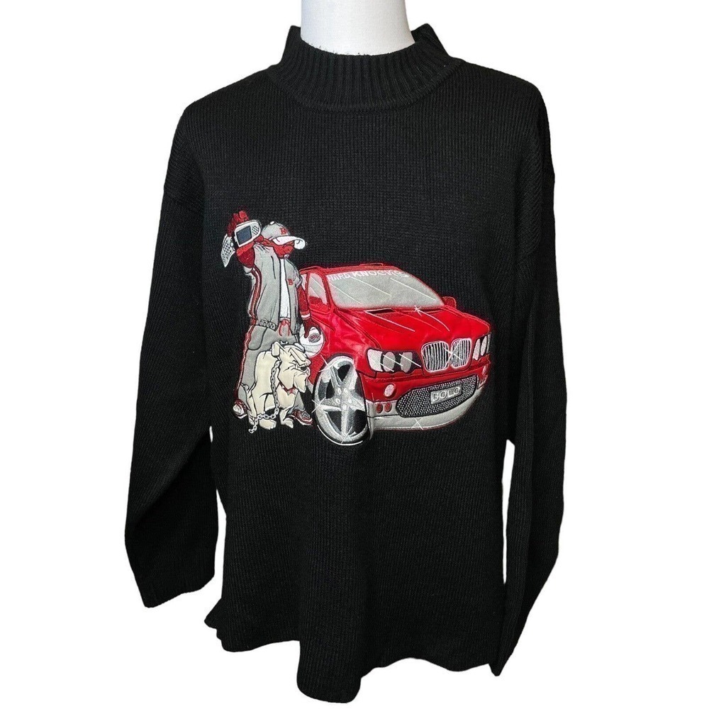 School of Hard Knocks Sweater Vintage Men’s Large Black Y2K Rap Urban Hip hop
